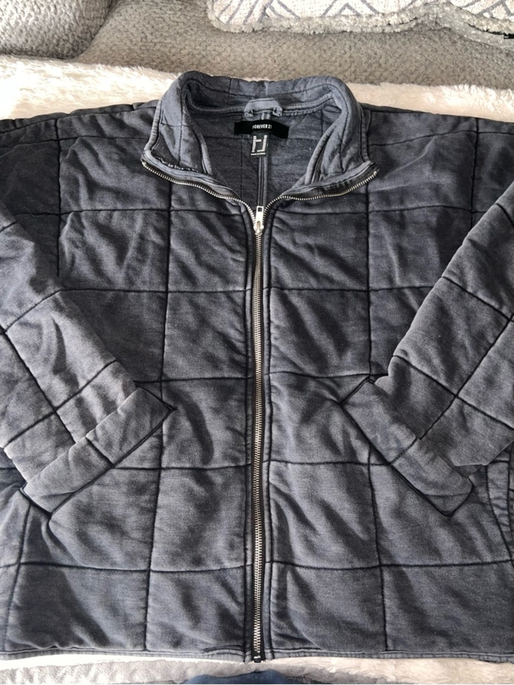Forever 21 Quilted Full-Zip Jacket - Charcoal